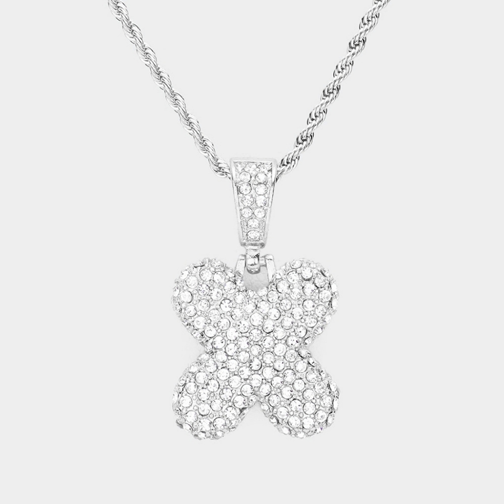 Silver Monogram "X" Bubble Crystal Initial Pendant Necklace